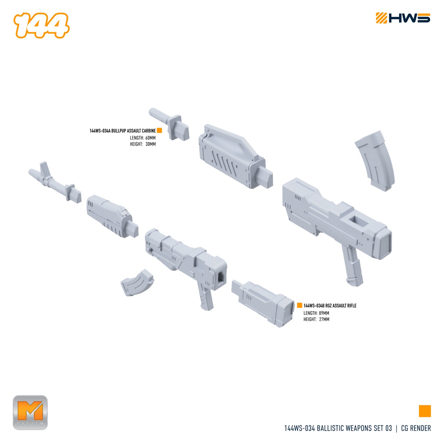 144WS-034 Ballistic Weapons Set 03 (Set of 2 Weapons) 1/144