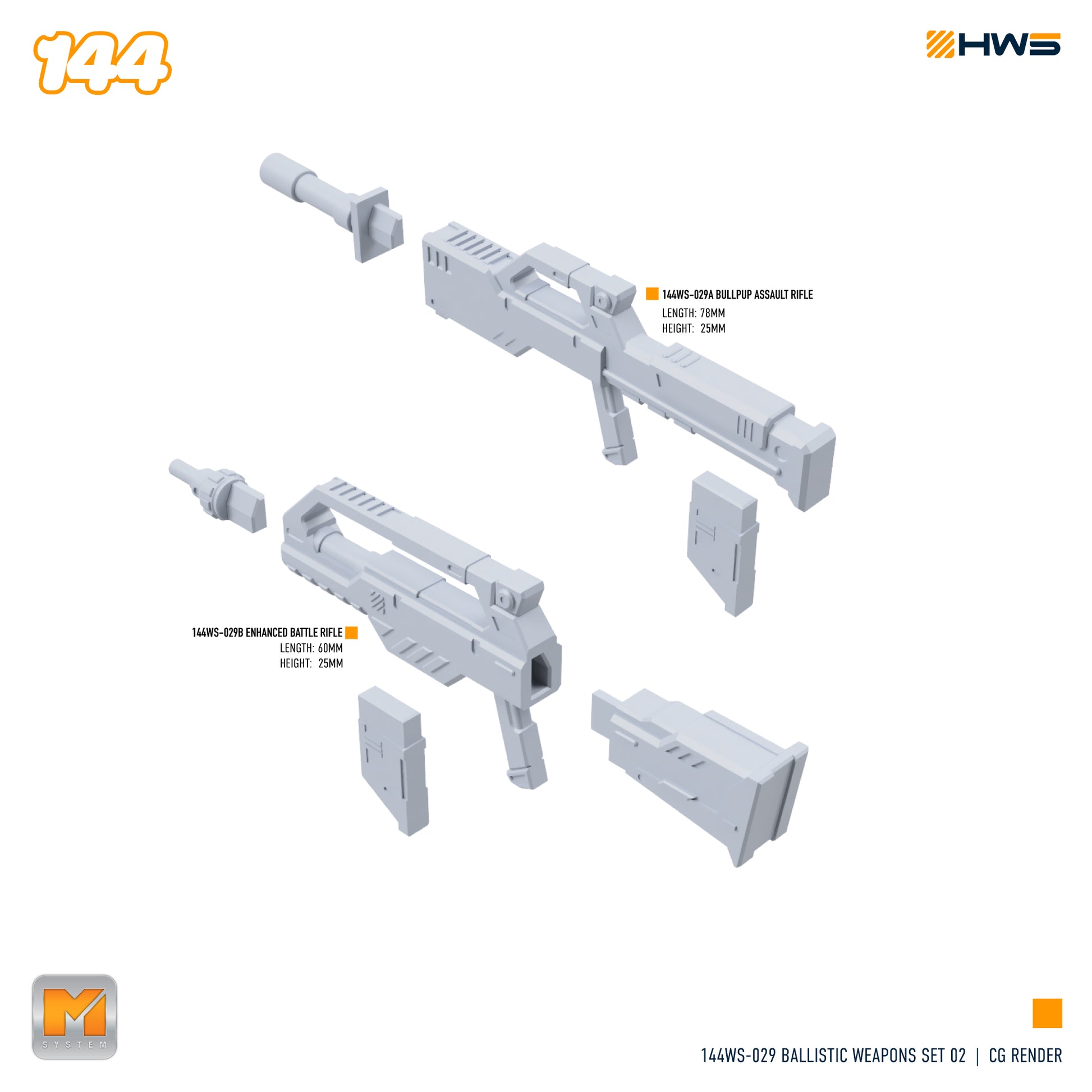 144WS-029 Ballistic Weapons Set 02 (Set of 2 Weapons) 1/144